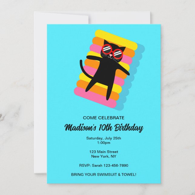 Invitación de cumpleaños a Fiesta de grupo de gato (Anverso)