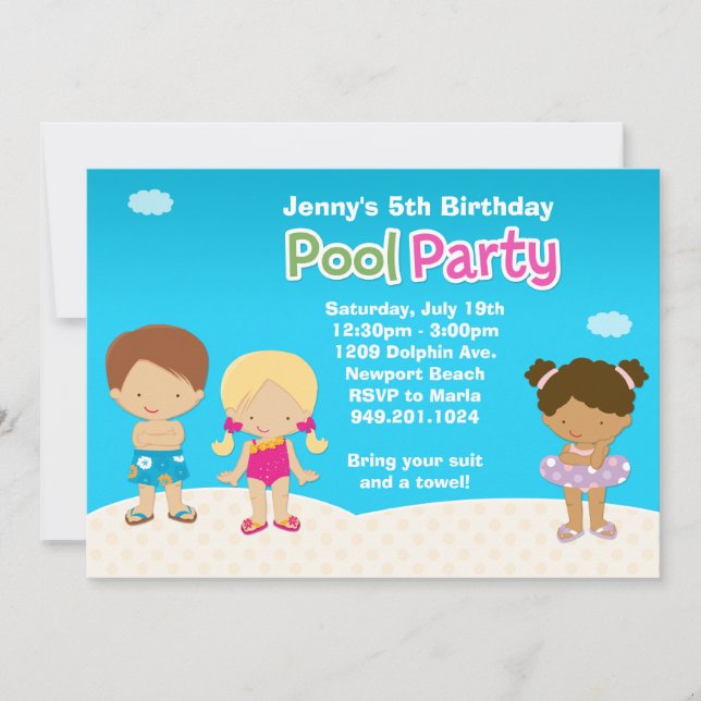 Invitación de cumpleaños a Fiesta de grupo infanti (Anverso)