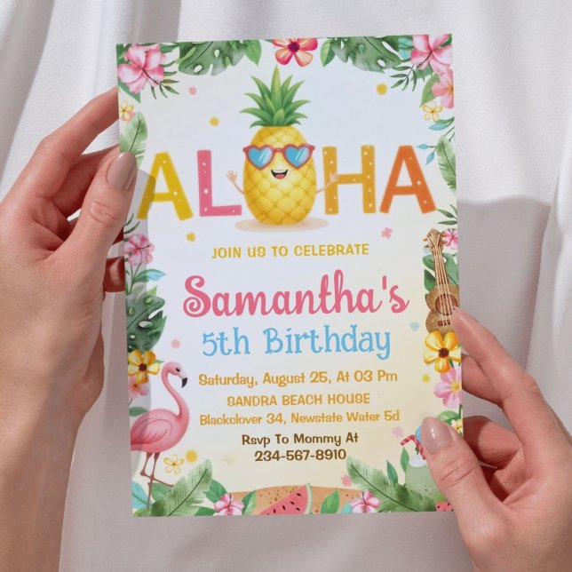 Invitación de cumpleaños a Fiesta de la piña de Al (Aloha Pineapple Party Birthday Invitation)