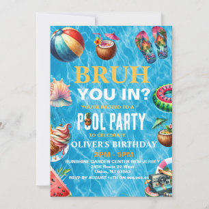 Invitación de cumpleaños a Fiesta de la piscina Br