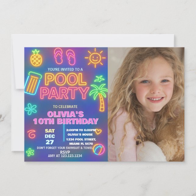 Invitación de cumpleaños a Fiesta de la piscina de (Anverso)