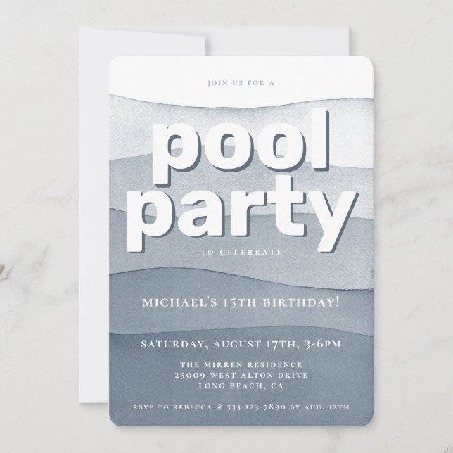 Invitación de cumpleaños a Fiesta de la piscina de (Anverso)