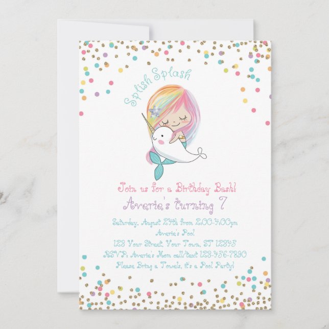 Invitación de cumpleaños a Fiesta de la piscina de (Anverso)