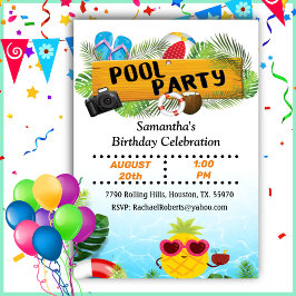 Invitación de cumpleaños a Fiesta de la piscina tr