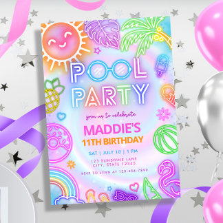 Invitación de cumpleaños a Fiesta de Neon Glow Poo