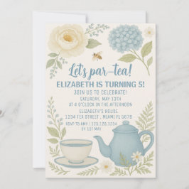 Invitación de cumpleaños a Fiesta de té azul lindo