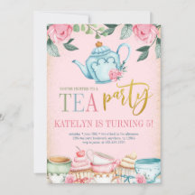 Invitación de cumpleaños a Fiesta de té con flores