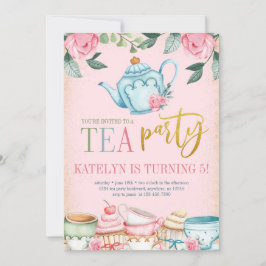 Invitación de cumpleaños a Fiesta de té con flores
