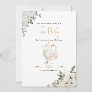 Invitación de cumpleaños a Fiesta de té con flores