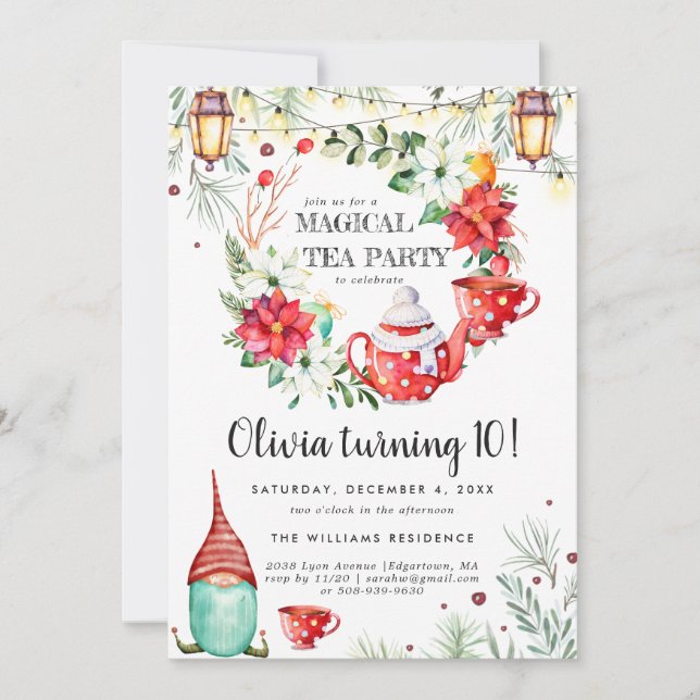 Invitación de cumpleaños a Fiesta de té de inviern (Anverso)