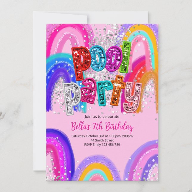 Invitación de Cumpleaños a Fiesta en la Piscina (Anverso)