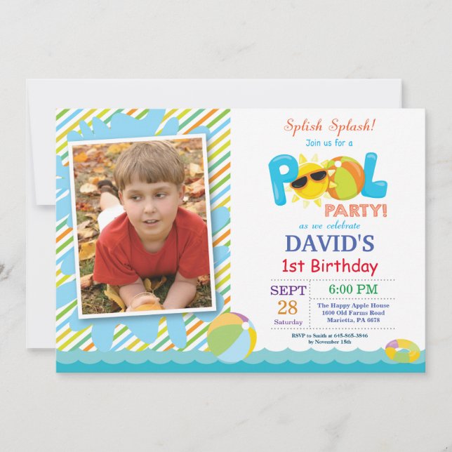 Invitación de cumpleaños a fiesta en la piscina Sa (Anverso)