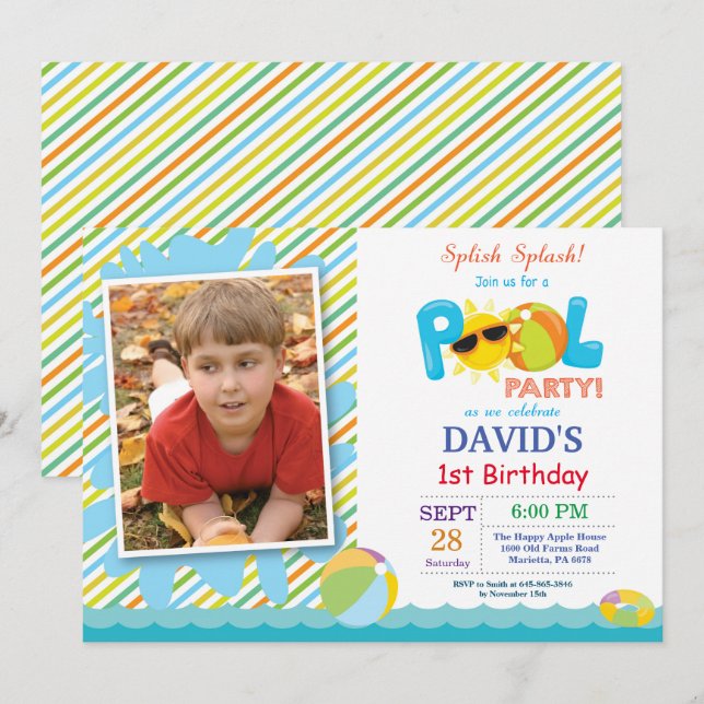 Invitación de cumpleaños a fiesta en la piscina Sa (Anverso / Reverso)