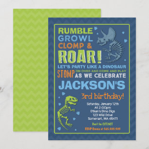 Invitación de cumpleaños a Fiesta fósil de dinosau