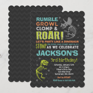 Invitación de cumpleaños a Fiesta fósil de dinosau