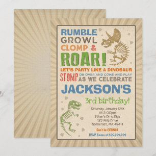 Invitación de cumpleaños a Fiesta fósil de dinosau
