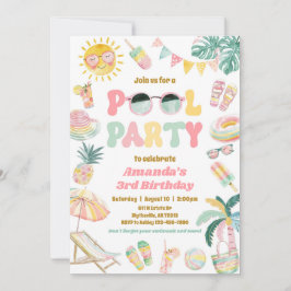 Invitación de cumpleaños a Fiesta Girly Pool