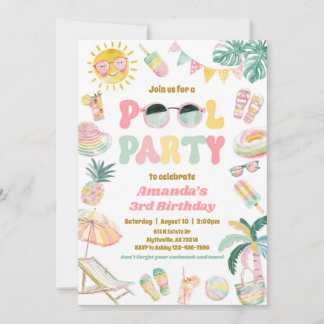 Invitación de cumpleaños a Fiesta Girly Pool