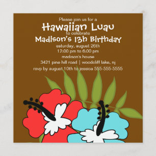 Invitación de cumpleaños a Fiesta Luau de Hawái