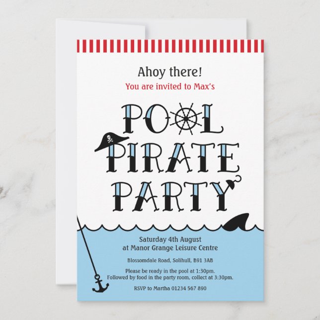 Invitación de cumpleaños a Fiesta pirata de billar (Anverso)