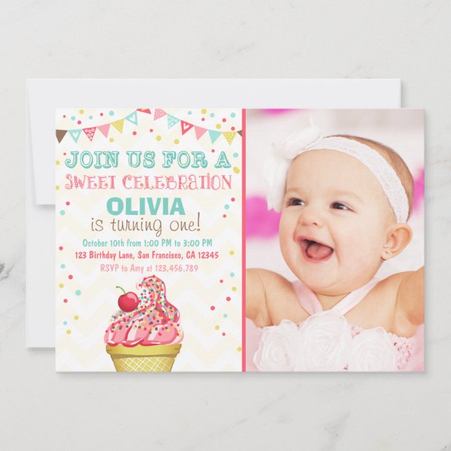 Invitación de cumpleaños a Fiesta rosa de crema de (Anverso)
