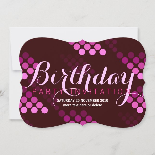 Invitación de cumpleaños a Fiesta Rosa Funky II (Anverso)