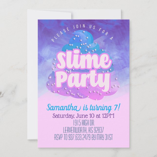 Invitación de cumpleaños a Fiesta Slime (Anverso)