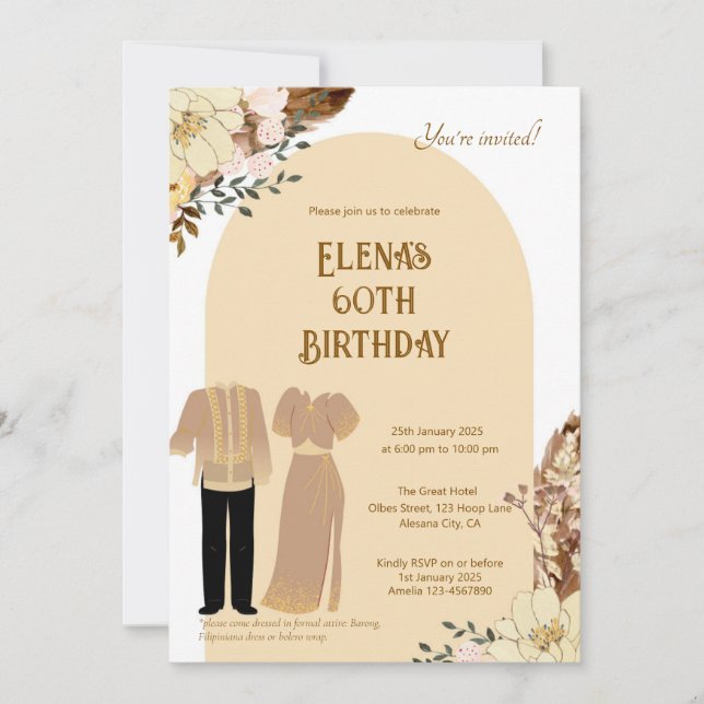 Invitación de cumpleaños a filipino por vestir con (Anverso)