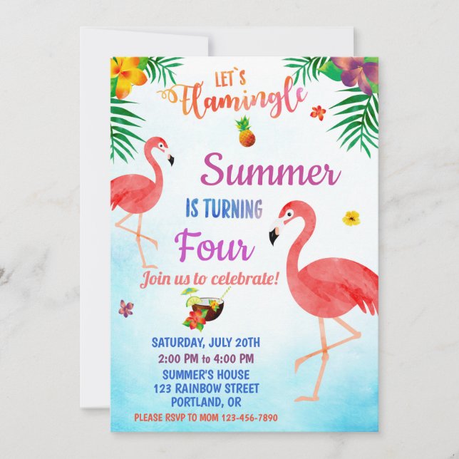 Invitación de cumpleaños a Flamingo (Anverso)