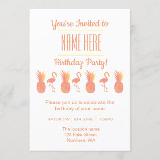 Invitación de cumpleaños a Flamingo y Piña
