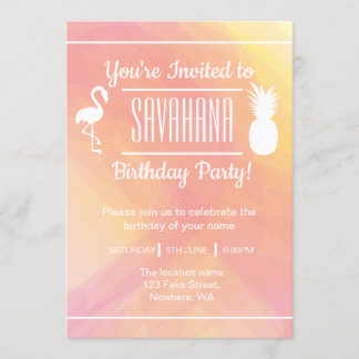 Invitación de cumpleaños a Flamingo y Piña