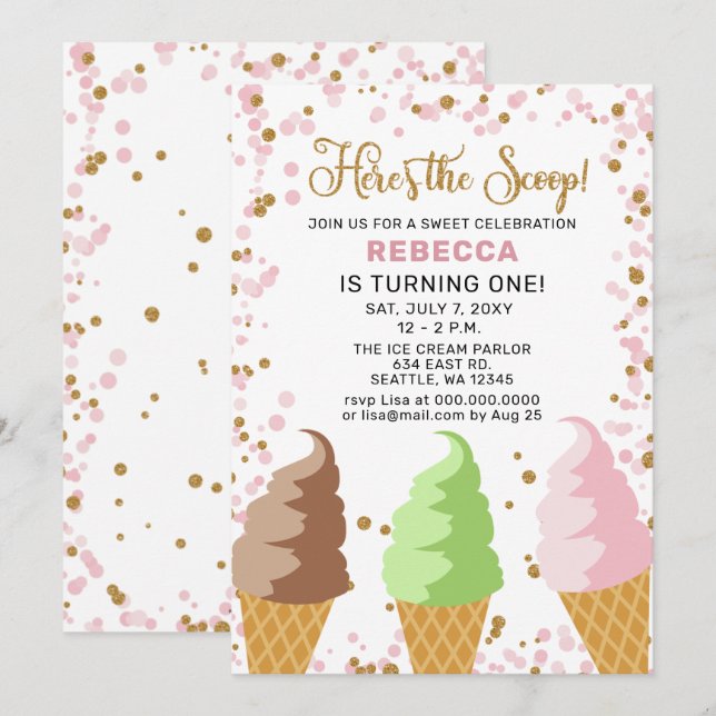Invitación de cumpleaños a Fun Ice Crema fiesta (Anverso / Reverso)