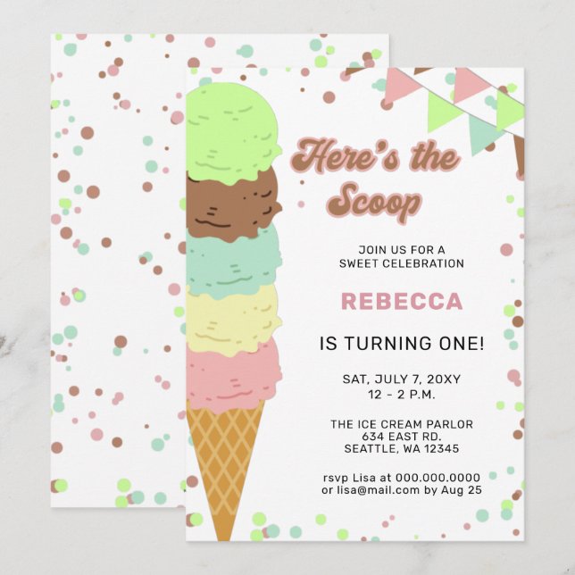 Invitación de cumpleaños a Fun Ice Crema fiesta (Anverso / Reverso)