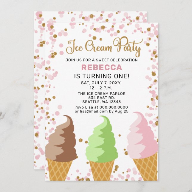 Invitación de cumpleaños a Fun Ice Crema fiesta (Anverso / Reverso)