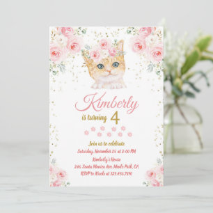 Invitación de cumpleaños a gatos Chica de la fiest