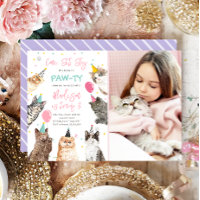 Invitación de cumpleaños a gatos Chica de la fiest