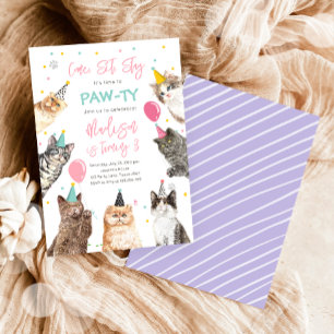 Invitación de cumpleaños a gatos Chica de la fiest