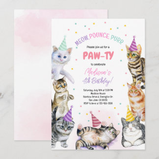 Invitación de cumpleaños a gatos Chica de la fiest