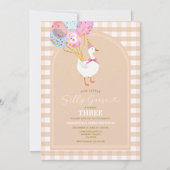Invitación de cumpleaños a Gingham Goose (Anverso)