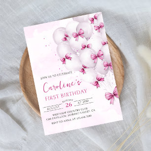 Invitación de cumpleaños a globos de arcos rosados