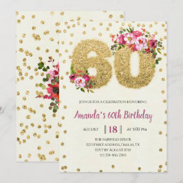Invitación de cumpleaños a Gold Floral 60