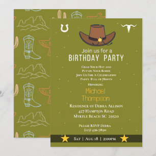 Invitación de cumpleaños a Gorra de Cowboy occiden