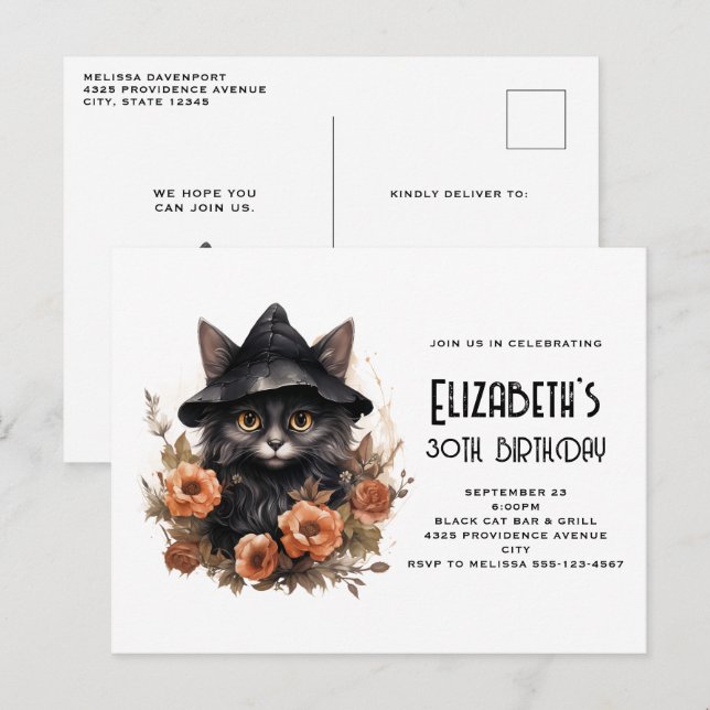 Invitación de cumpleaños a Gorra de una bruja de g (Anverso / Reverso)