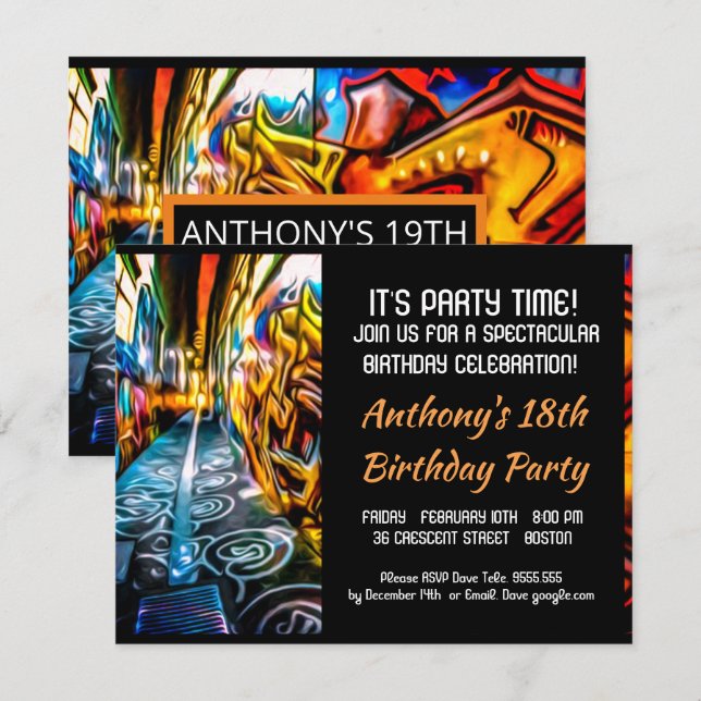 Invitación de cumpleaños a Graffiti Highway (Anverso / Reverso)