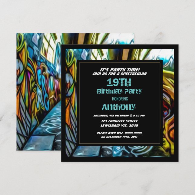 Invitación de cumpleaños a Graffiti Highway (Anverso / Reverso)