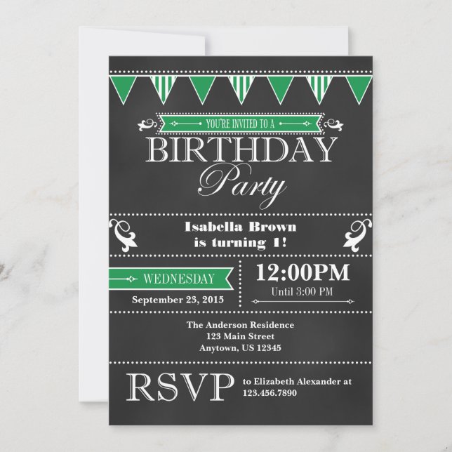 Invitación de cumpleaños a Green Black Chalkboard (Anverso)