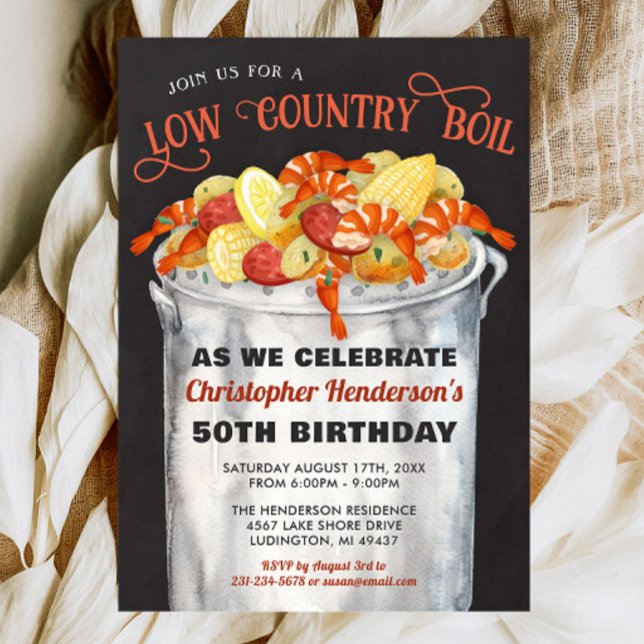 Invitación de cumpleaños a hervir en un país bajo (Low Country Boil Invitation, Shrimp Boil Invitations, Seafood Boil Invitation, Birthday Invite)