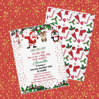 Invitación de cumpleaños a Holly Jolly Santa Snowm