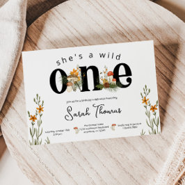 Invitación de cumpleaños a hongos y flores silvest