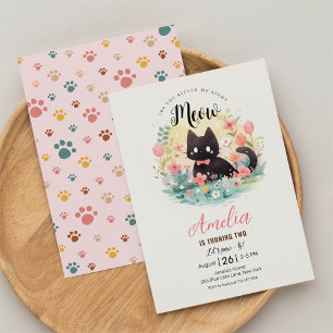 Invitación de cumpleaños a Kitten Black Kitty Cat